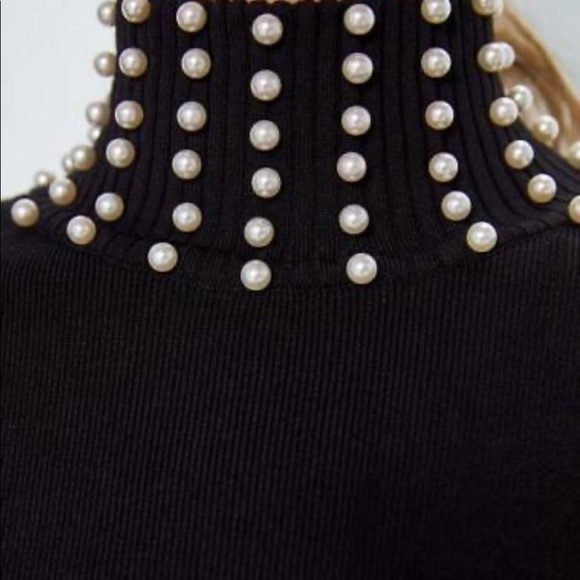 NWT Zara Black Knit Dress With Pearls Women’s Size Medium - Picture 10 of 16